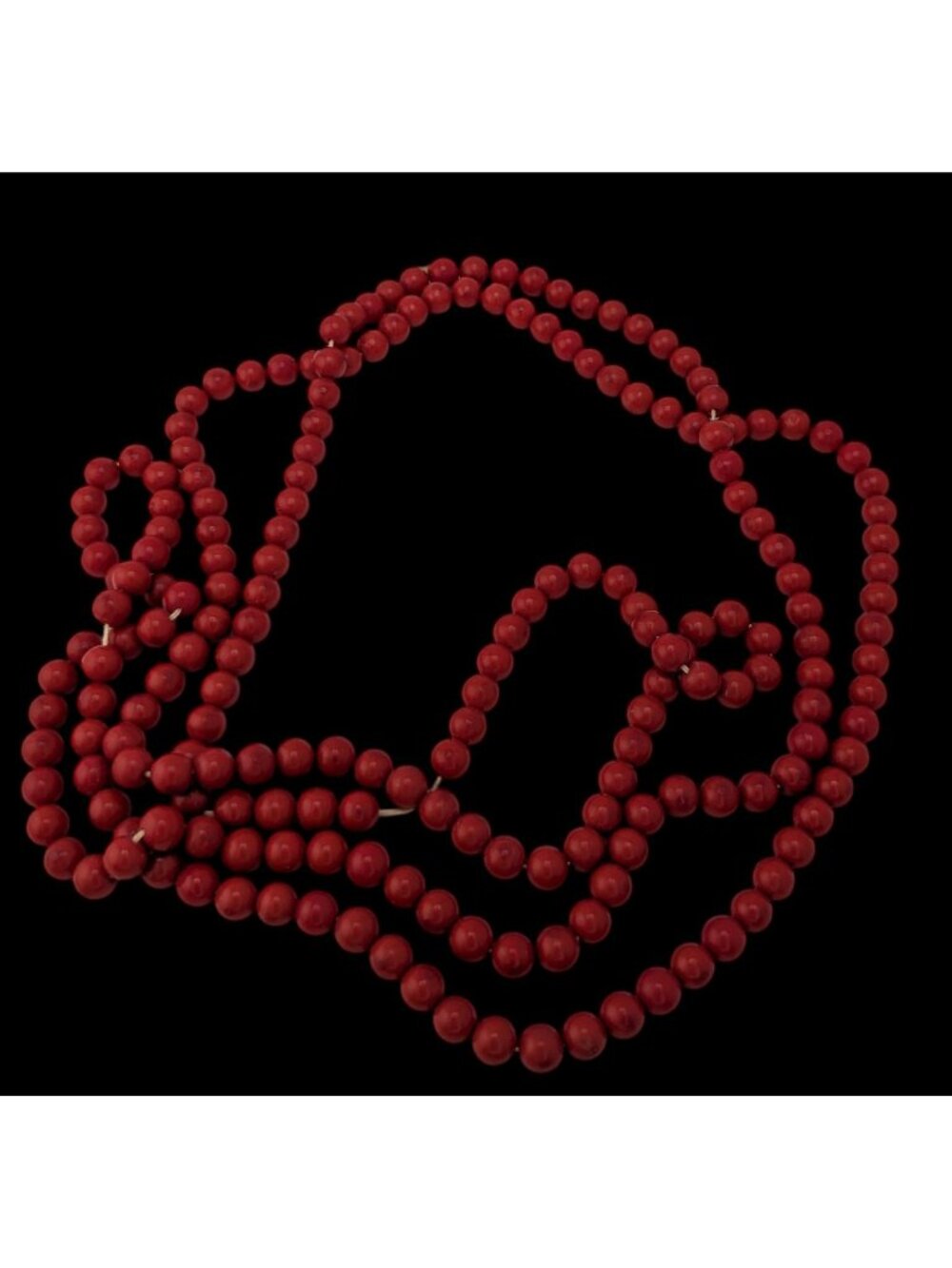 Vintage Extra Long Red Beaded Necklace Boho Statement Layering Strand Retro Chic